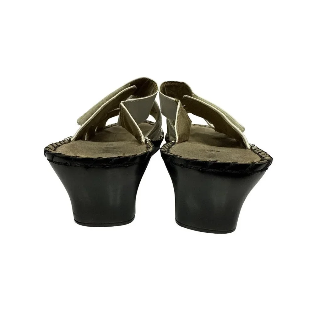 Duck Head Women's Sandals BETH White Wedge Leather Open Toe Size 10 Wide